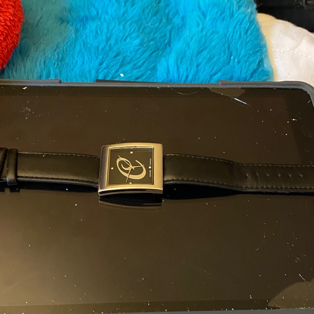 Black Leather Watch with Initial C